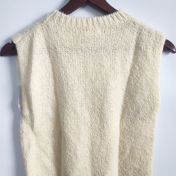 Radishes & Roses Sweater Vest Womens Small 90s Pastel Yellow Pink Colorblock Vtg - Picture 8 of 9